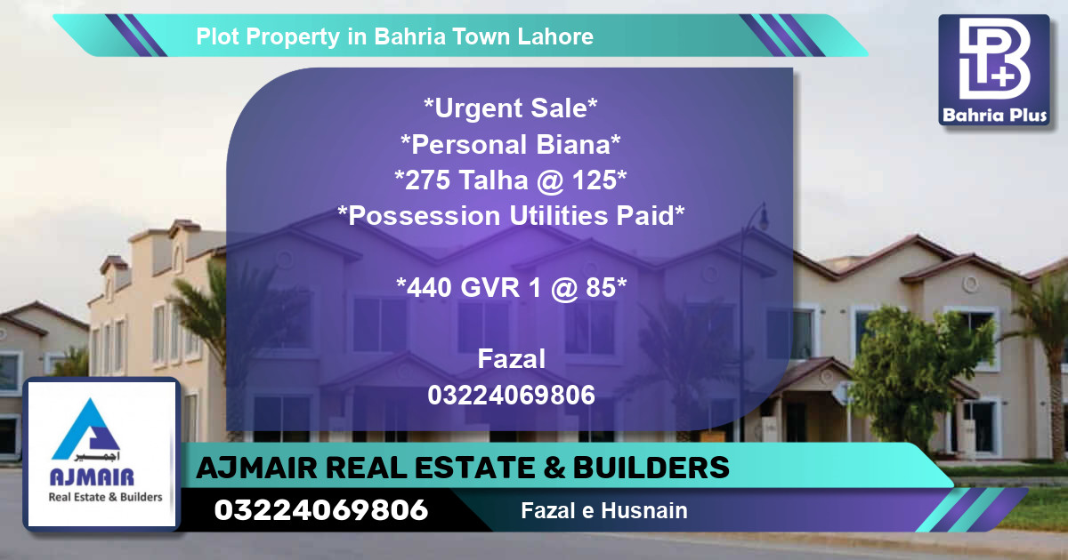 Residential Plot for Sale in Bahria Town, Lahore - (BP-83228)