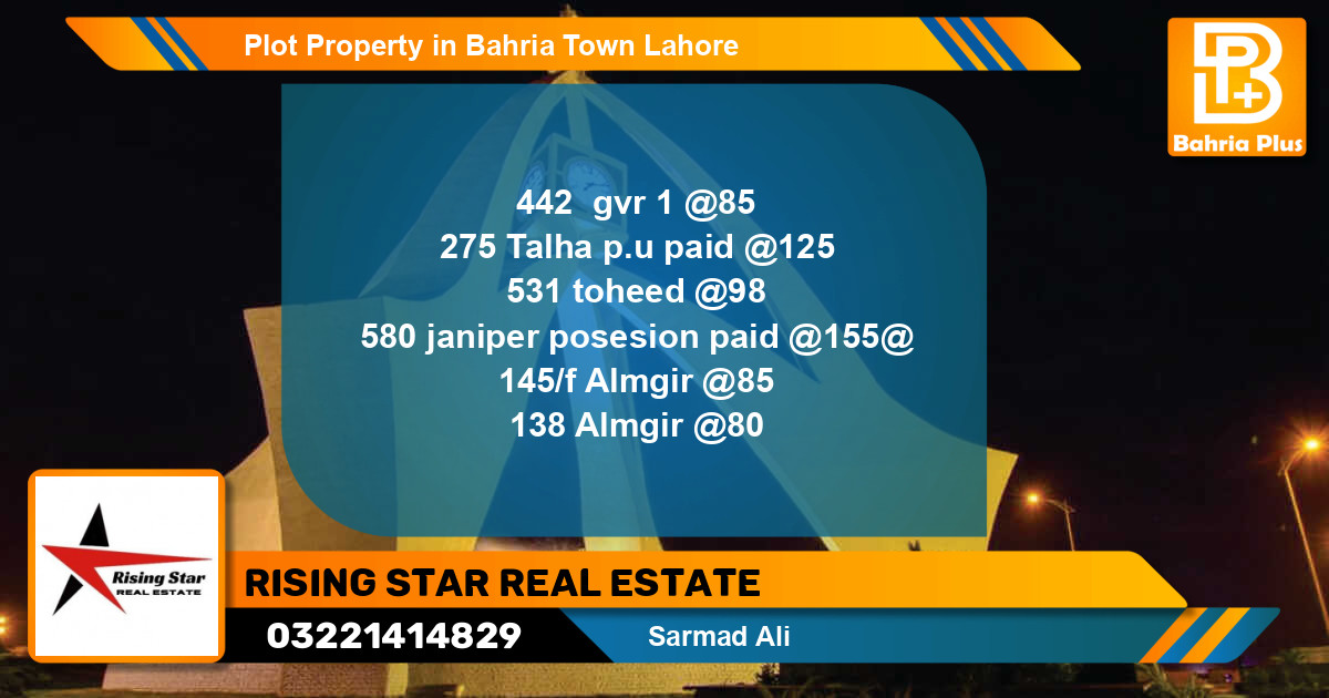 Residential Plot for Sale in Bahria Town, Lahore - (BP-83284)