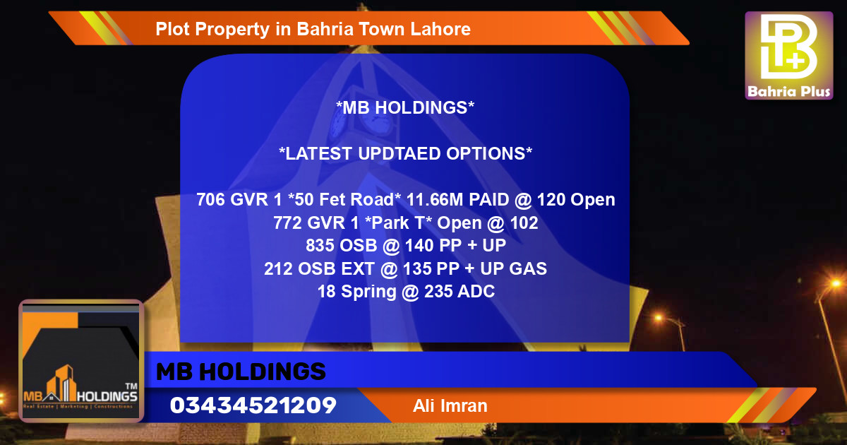 Residential Plot for Sale in Bahria Town, Lahore - (BP-83287)