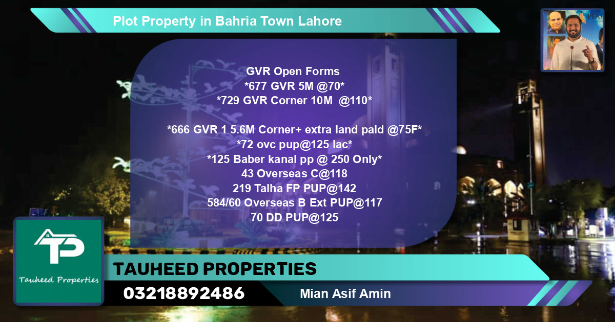 Residential Plot for Sale in Bahria Town, Lahore - (BP-83325)