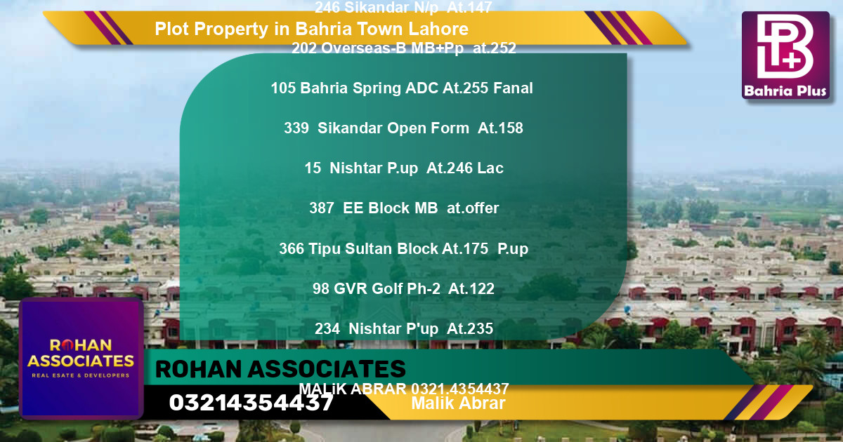 Residential Plot for Sale in Bahria Town, Lahore - (BP-83332)