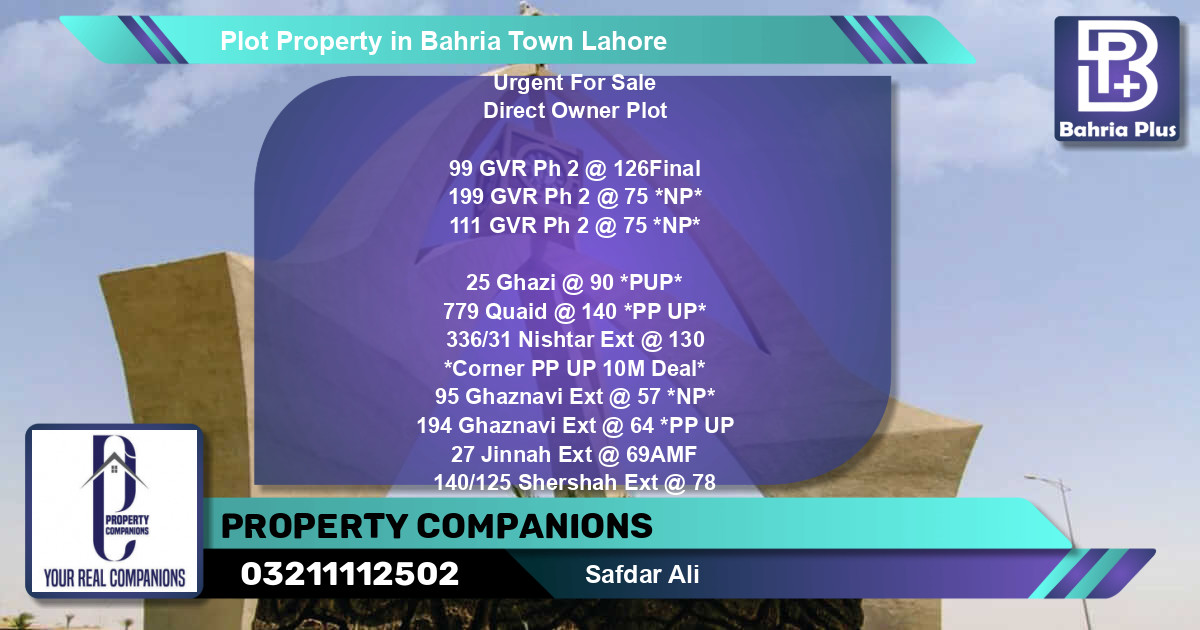 Residential Plot for Sale in Bahria Town, Lahore - (BP-83348)