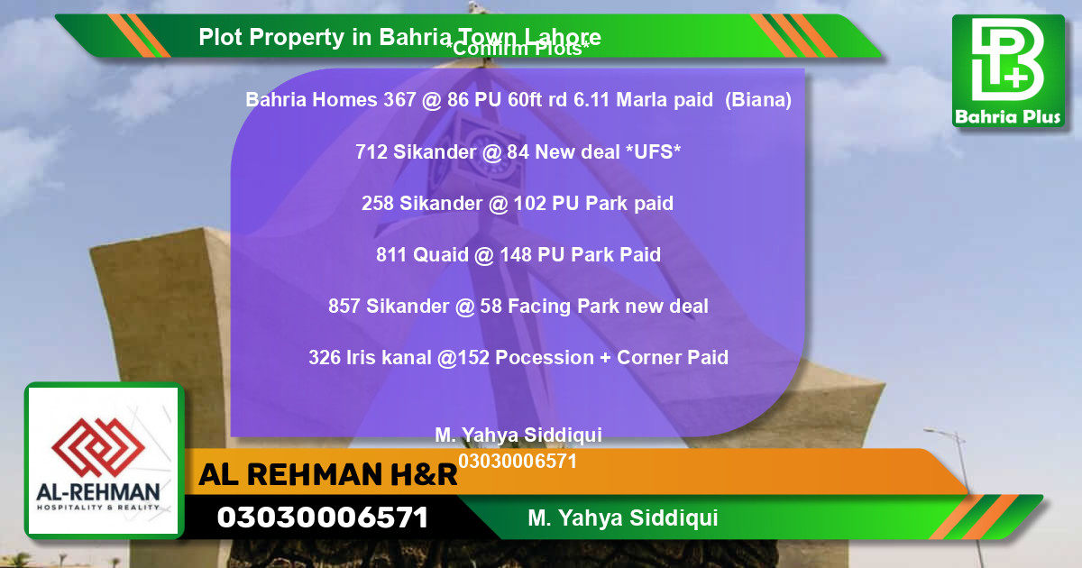 Residential Plot for Sale in Bahria Town, Lahore - (BP-83416)