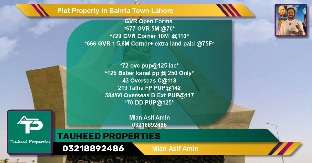 Residential Plot for Sale in Bahria Town, Lahore - (BP-83423)