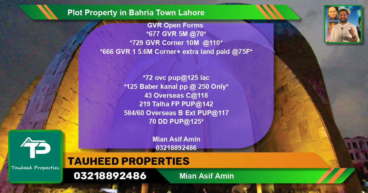 Residential Plot for Sale in Bahria Town, Lahore - (BP-83424)