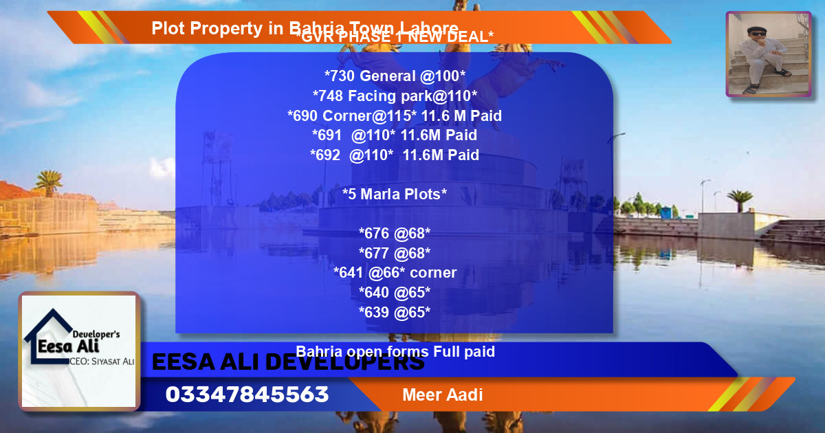 Residential Plot for Sale in Bahria Town, Lahore - (BP-83446)
