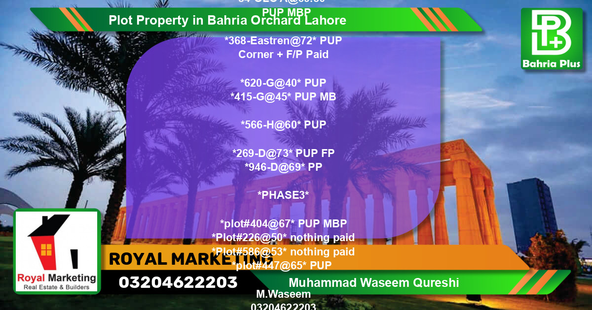 Residential Plot for Sale in Bahria Orchard, Lahore - (BP-83470)