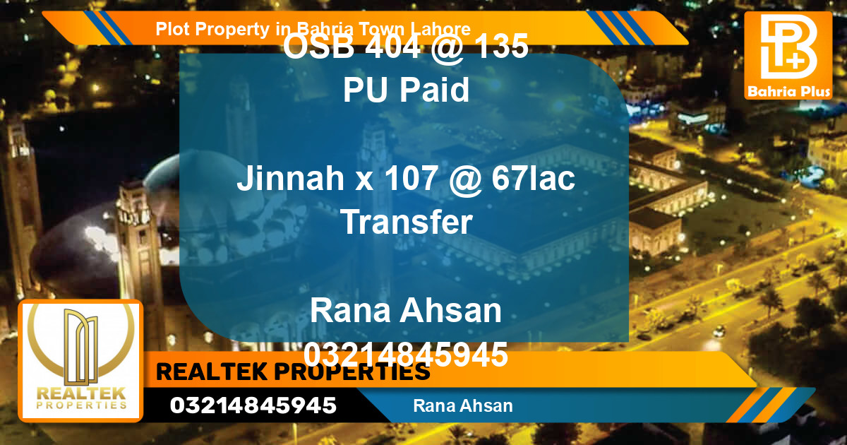 Residential Plot for Sale in Bahria Town, Lahore - (BP-83483)