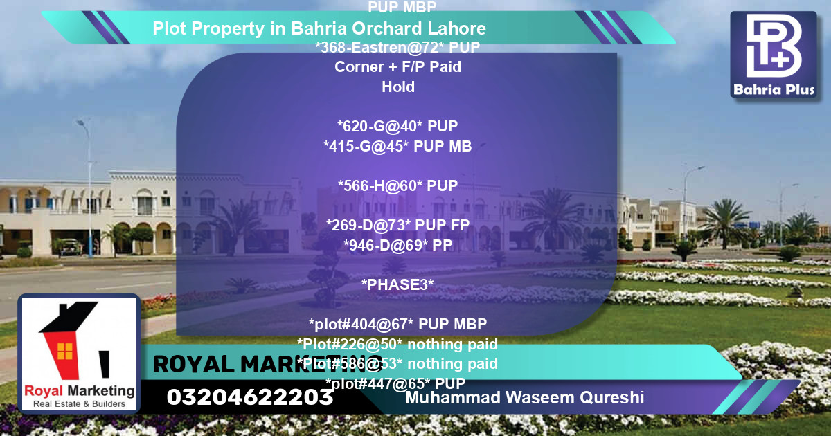 Residential Plot for Sale in Bahria Orchard, Lahore - (BP-83566)