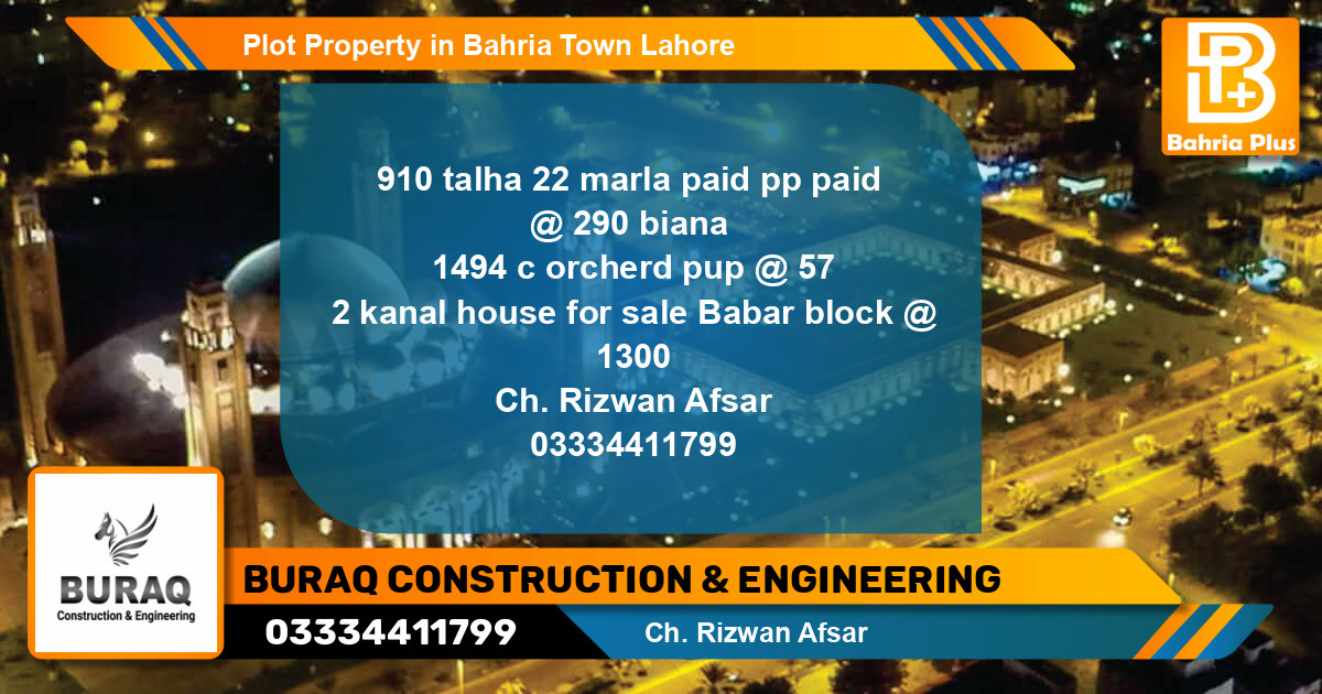 Residential Plot for Sale in Bahria Town, Lahore - (BP-83604)