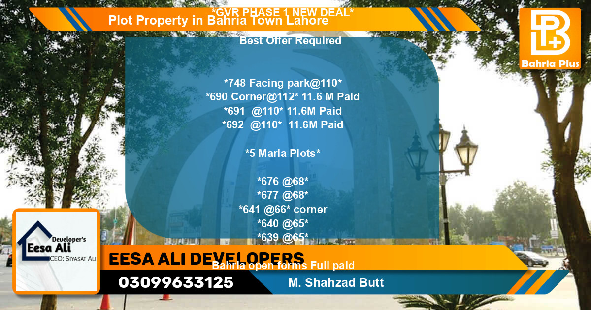 Residential Plot for Sale in Bahria Town, Lahore - (BP-83686)