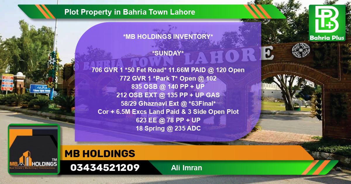 Residential Plot for Sale in Bahria Town, Lahore - (BP-83725)