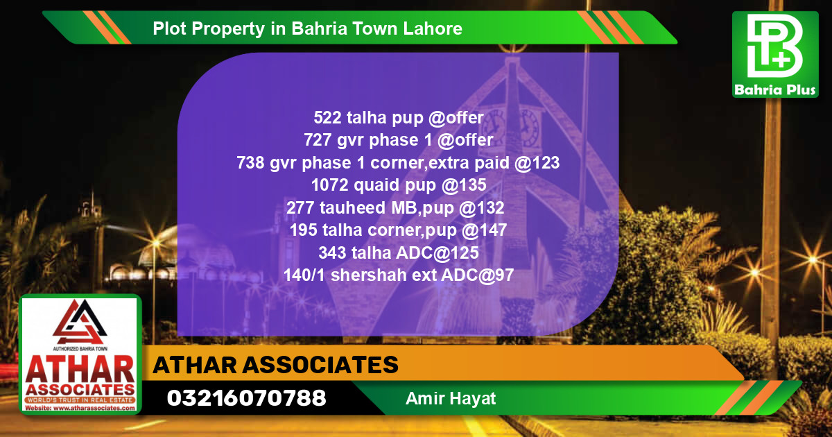 Residential Plot for Sale in Bahria Town, Lahore - (BP-83737)