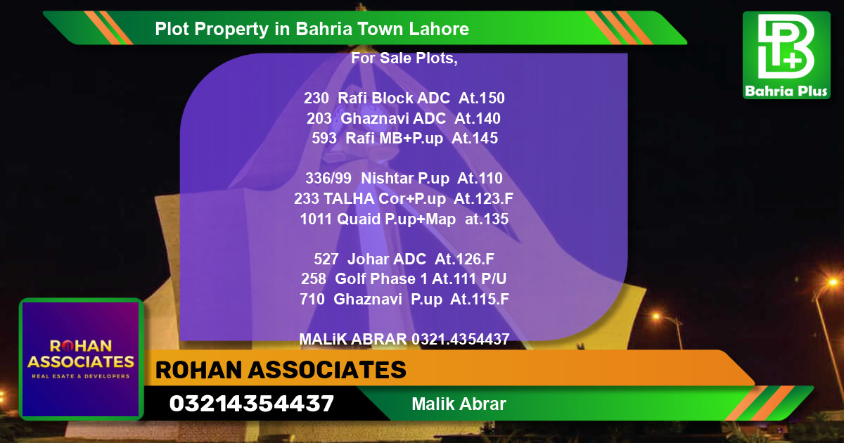 Residential Plot for Sale in Bahria Town, Lahore - (BP-83773)