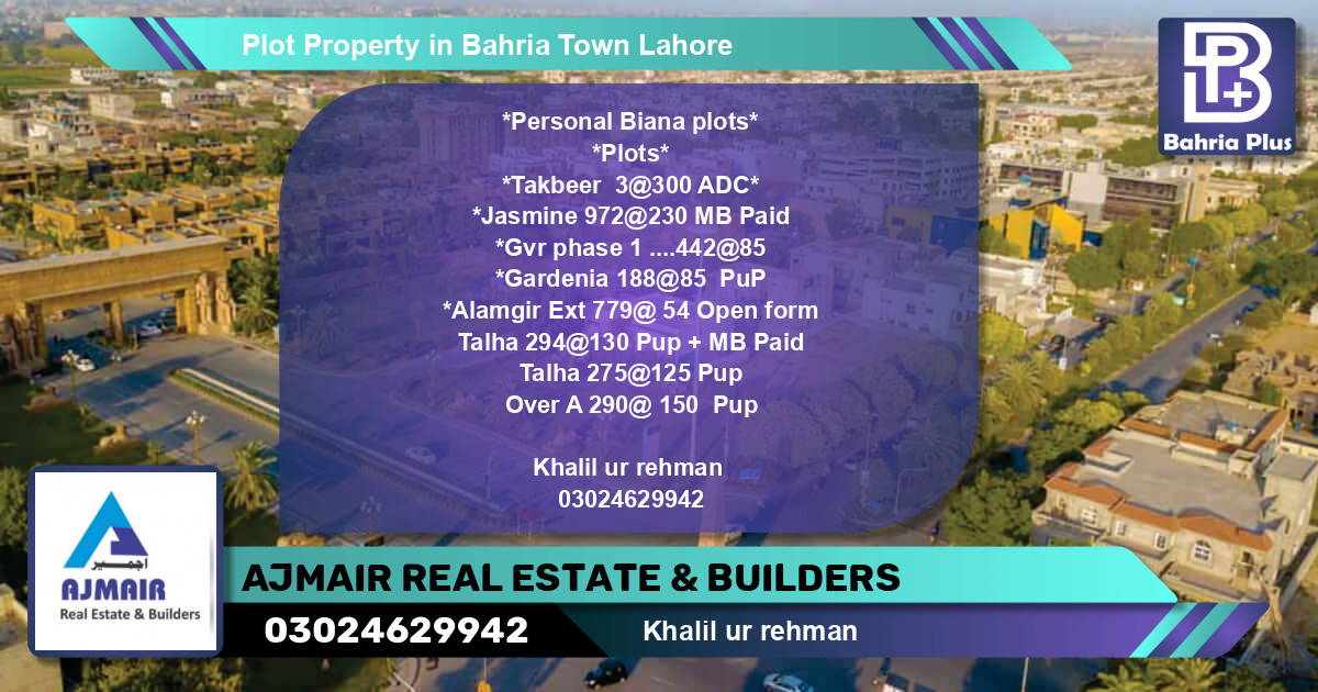 Residential Plot for Sale in Bahria Town, Lahore - (BP-83803)