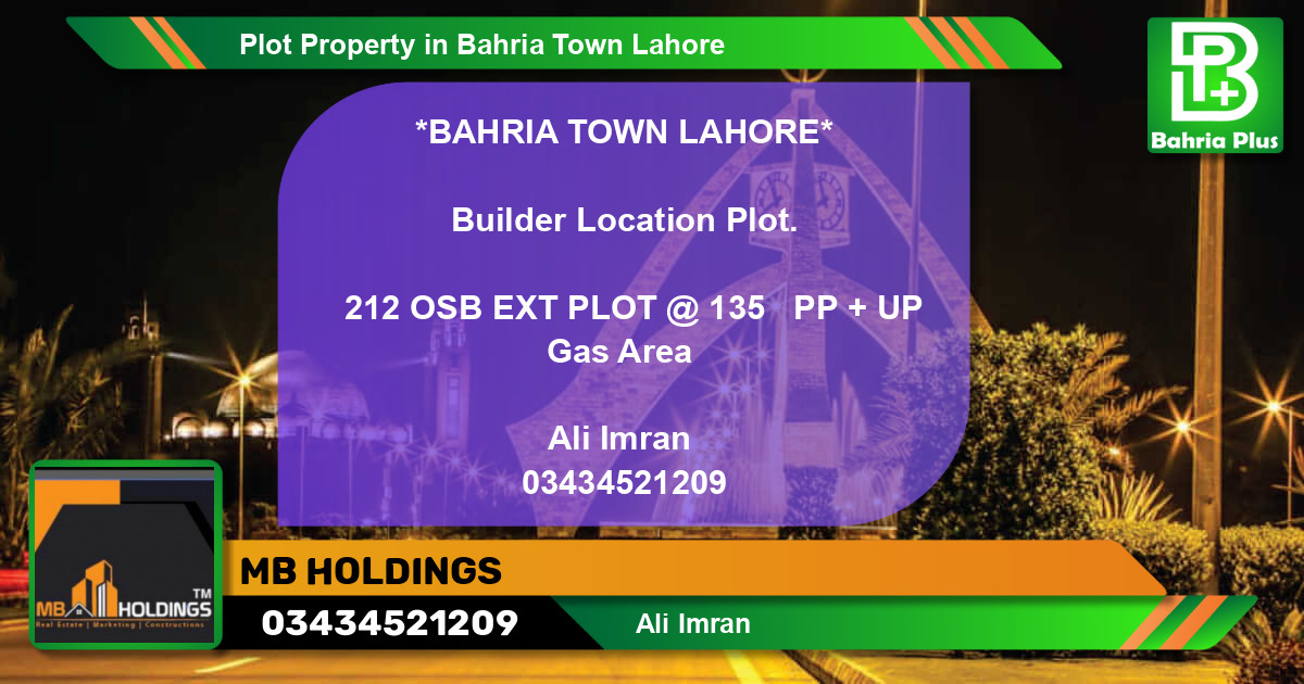 Residential Plot for Sale in Bahria Town, Lahore - (BP-83850)