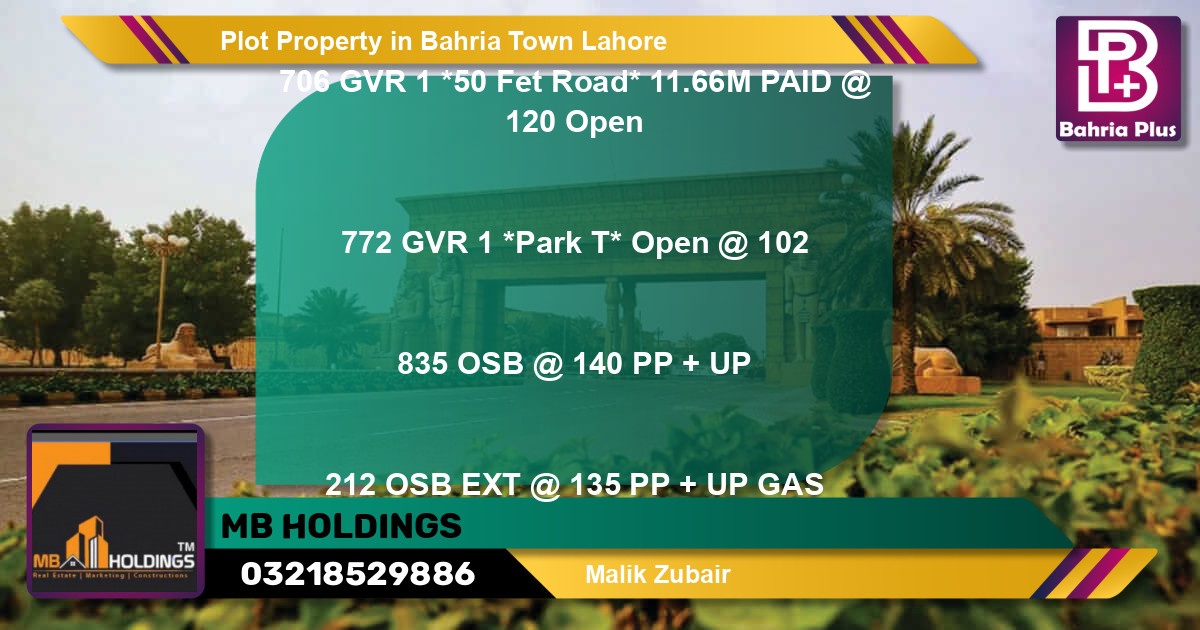 Residential Plot for Sale in Bahria Town, Lahore - (BP-83857)