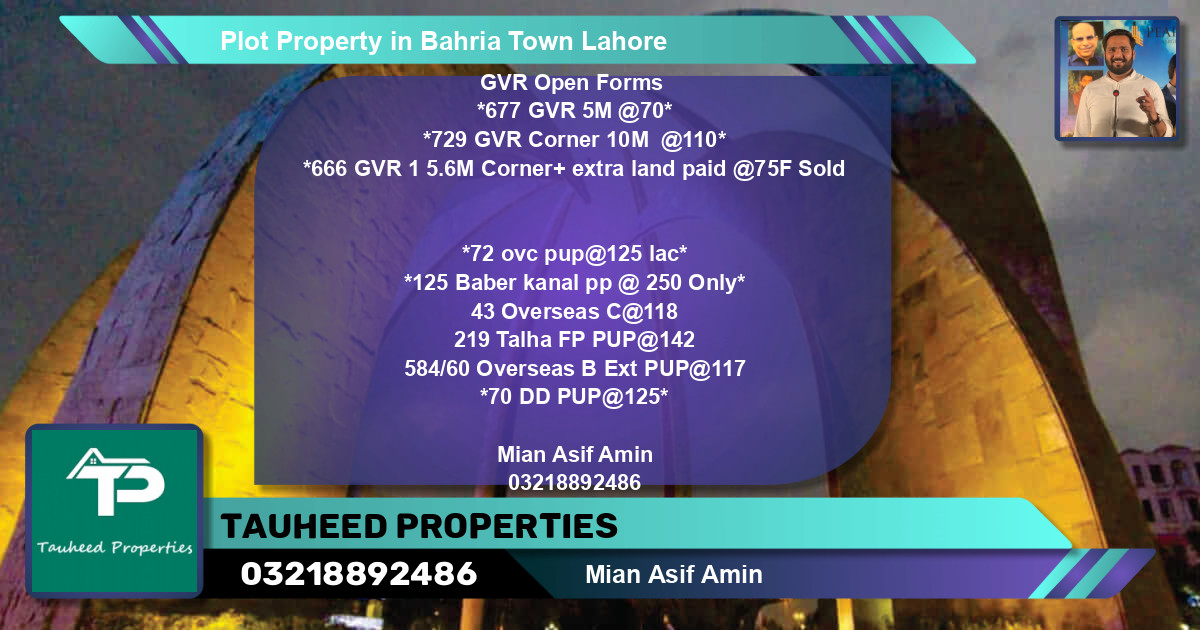 Residential Plot for Sale in Bahria Town, Lahore - (BP-83868)