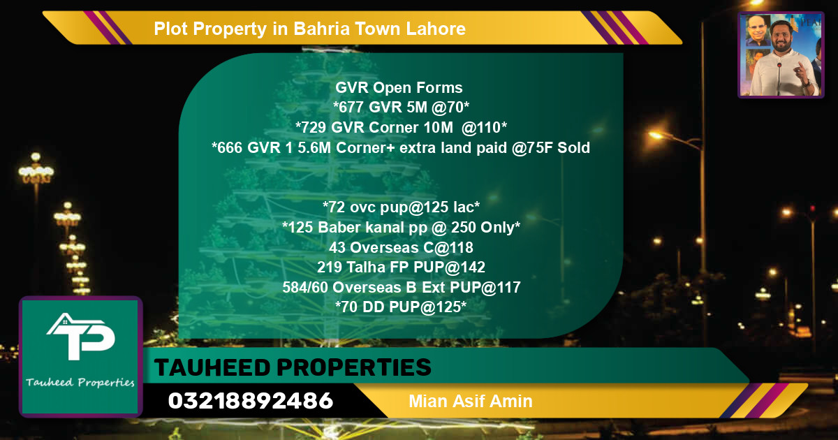 Residential Plot for Sale in Bahria Town, Lahore - (BP-83869)