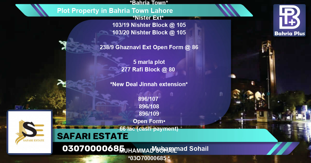 Residential Plot for Sale in Bahria Town, Lahore - (BP-83897)