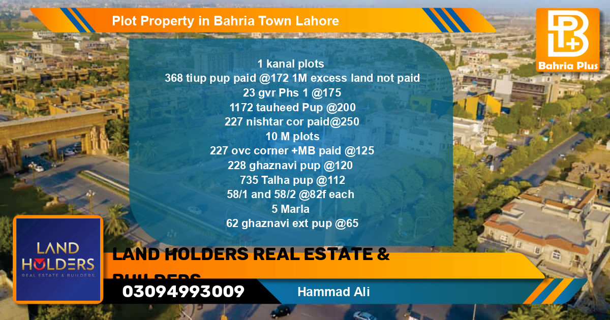 Residential Plot for Sale in Bahria Town, Lahore - (BP-83909)