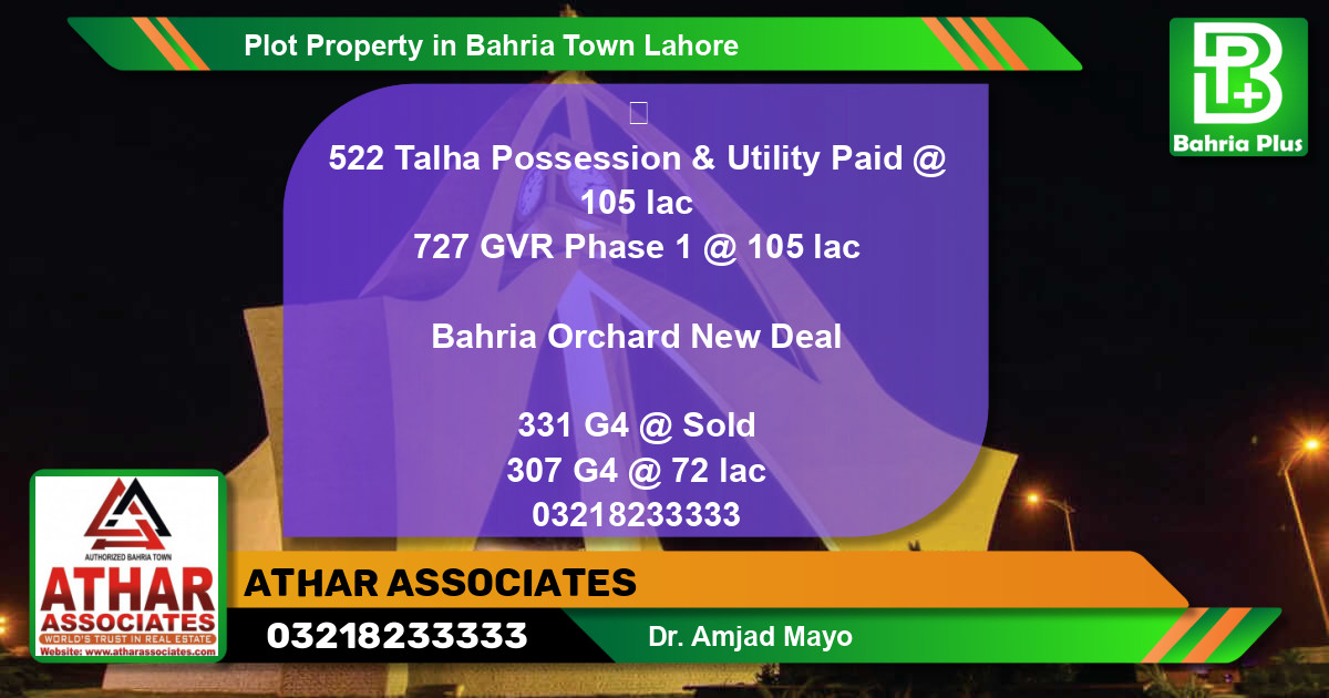 Residential Plot for Sale in Bahria Town, Lahore - (BP-83958)