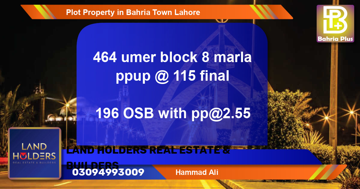 Residential Plot for Sale in Bahria Town, Lahore - (BP-84017)