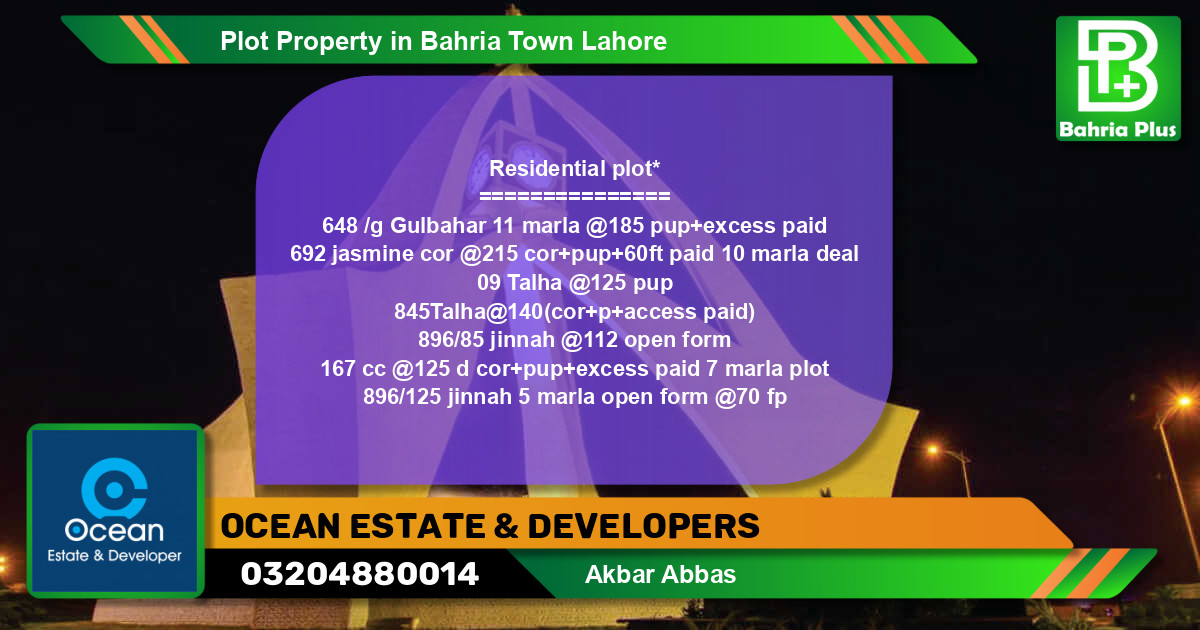 Residential Plot for Sale in Bahria Town, Lahore - (BP-84039)