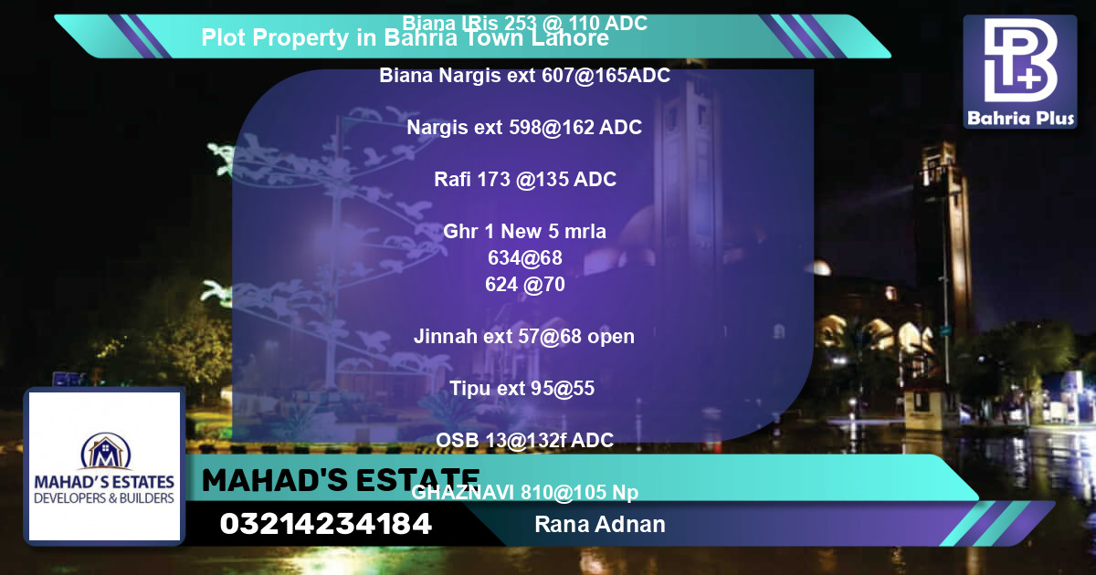 Residential Plot for Sale in Bahria Town, Lahore - (BP-84073)