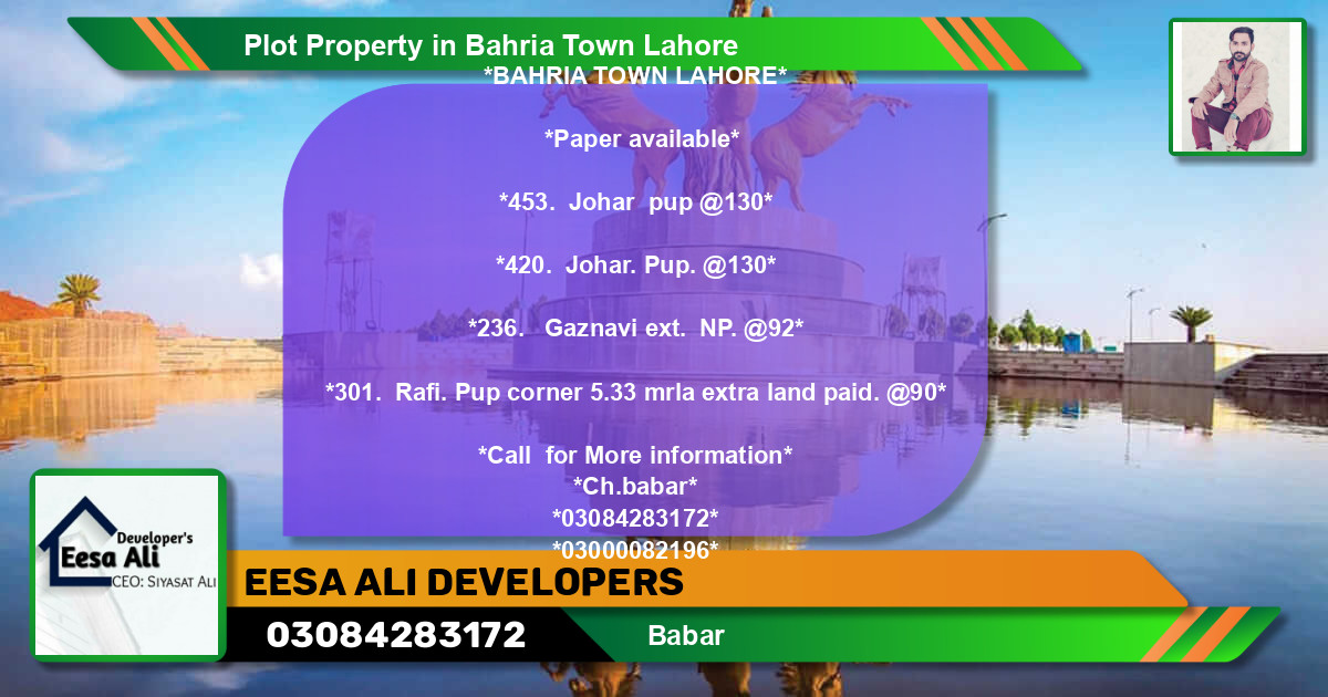 Residential Plot for Sale in Bahria Town, Lahore - (BP-84202)