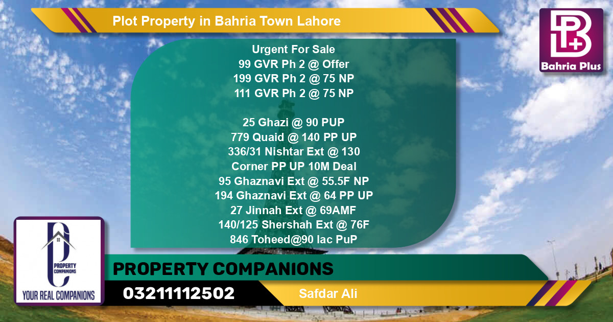 Residential Plot for Sale in Bahria Town, Lahore - (BP-84274)