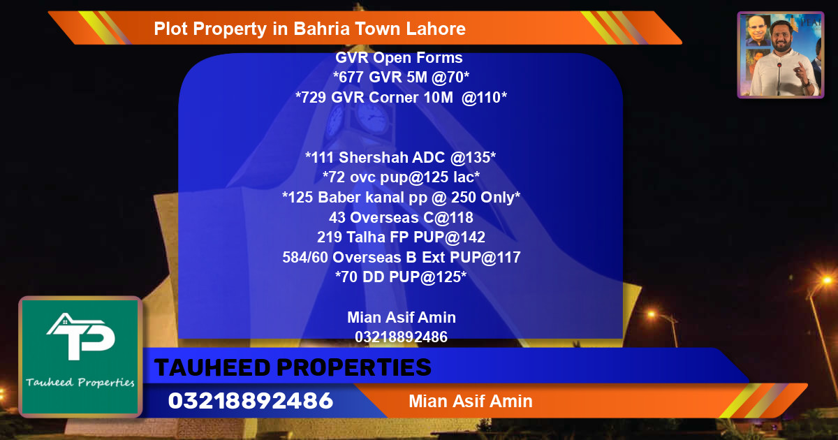 Residential Plot for Sale in Bahria Town, Lahore - (BP-84316)