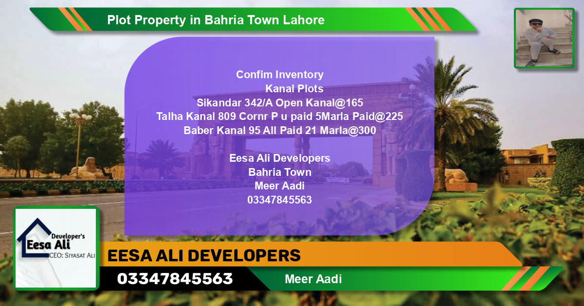 Residential Plot for Sale in Bahria Town, Lahore - (BP-84457)
