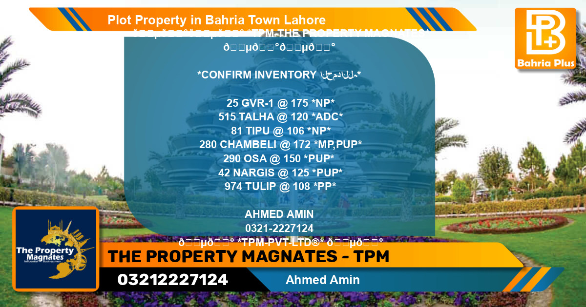 Residential Plot for Sale in Bahria Town, Lahore - (BP-84574)