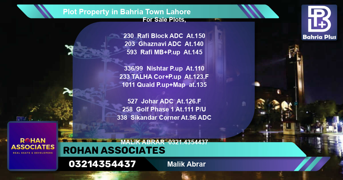 Residential Plot for Sale in Bahria Town, Lahore - (BP-84640)