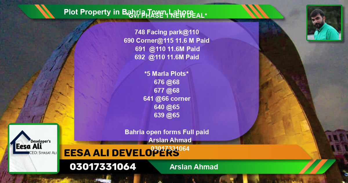 Residential Plot for Sale in Bahria Town, Lahore - (BP-84674)
