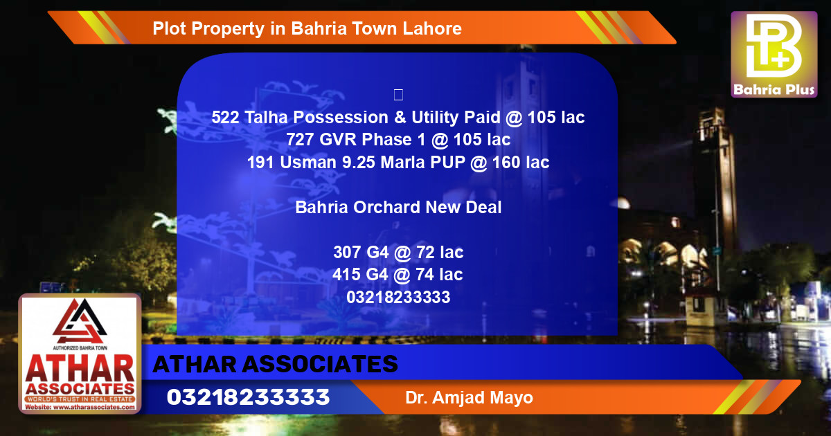 Residential Plot for Sale in Bahria Town, Lahore - (BP-84686)