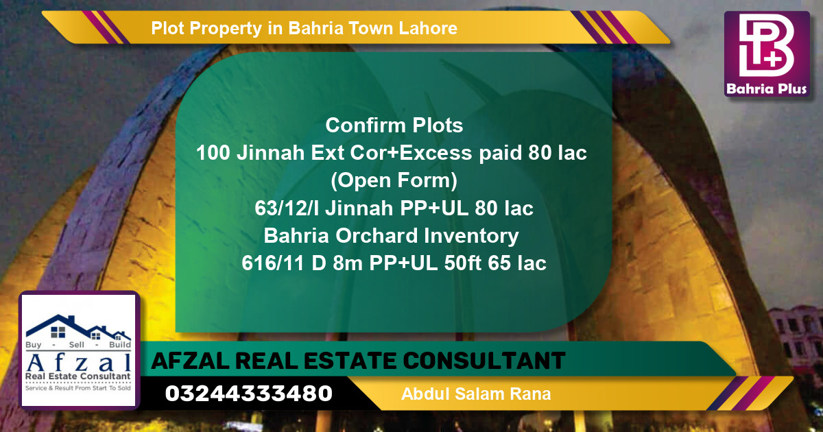 Residential Plot for Sale in Bahria Town, Lahore - (BP-84718)