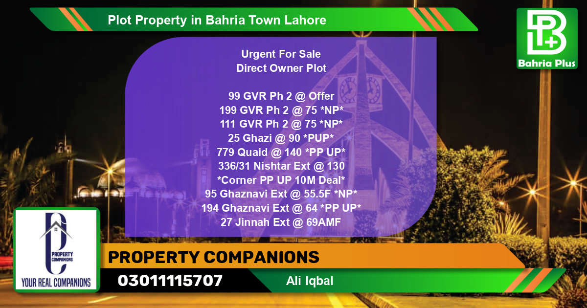 Residential Plot for Sale in Bahria Town, Lahore - (BP-84744)