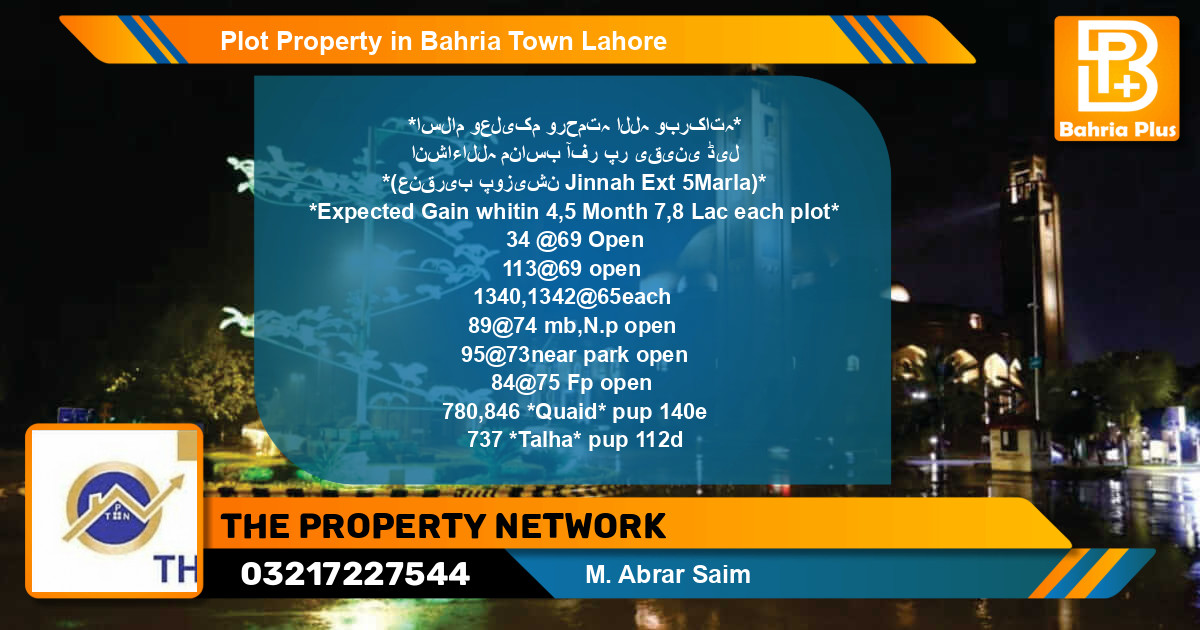 Residential Plot for Sale in Bahria Town, Lahore - (BP-84821)
