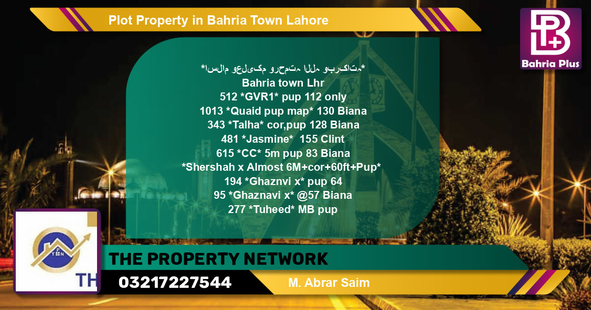 Residential Plot for Sale in Bahria Town, Lahore - (BP-84824)