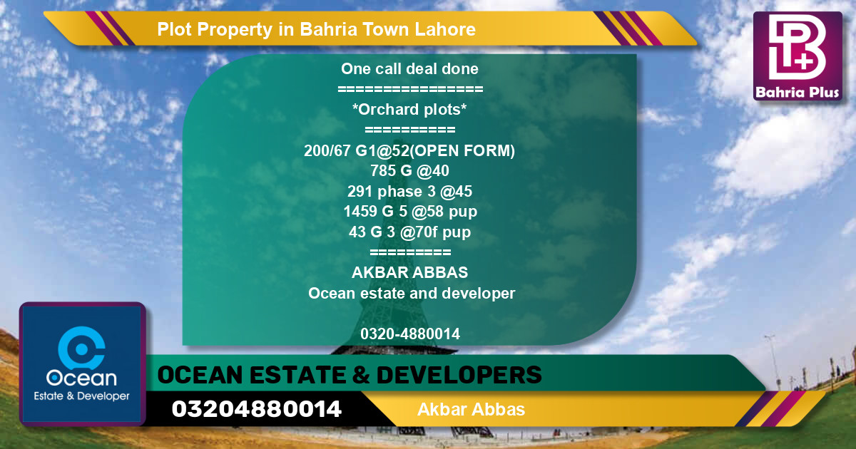 Residential Plot for Sale in Bahria Town, Lahore - (BP-84932)