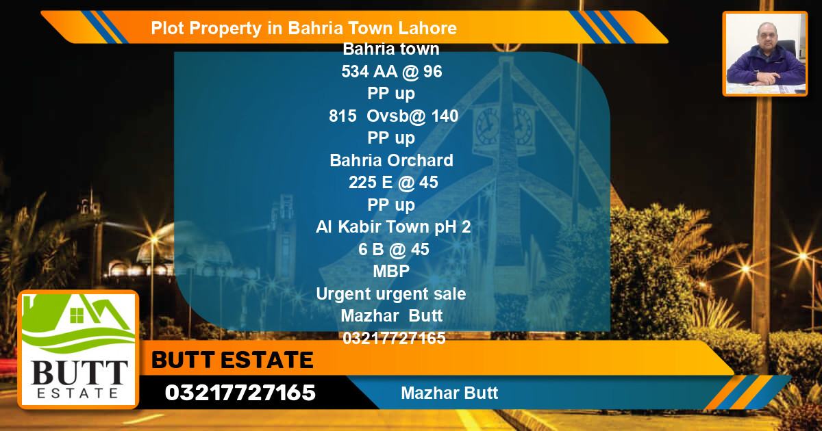 Residential Plot for Sale in Bahria Town, Lahore - (BP-85048)