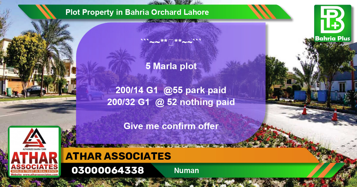 Residential Plot for Sale in Bahria Orchard, Lahore - (BP-85054)