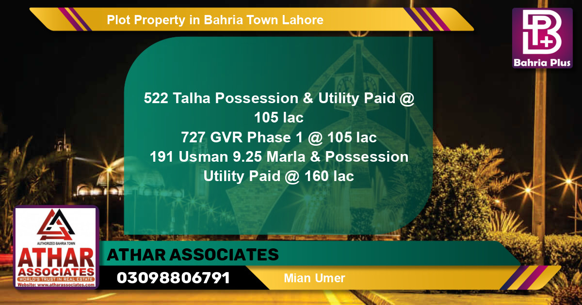 Residential Plot for Sale in Bahria Town, Lahore - (BP-85069)