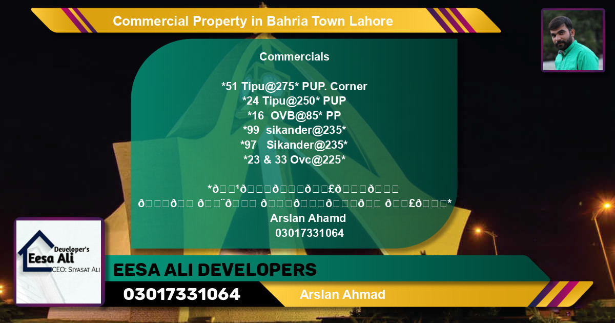 Commercial Property for Sale in Bahria Town, Lahore - (BP-85076)