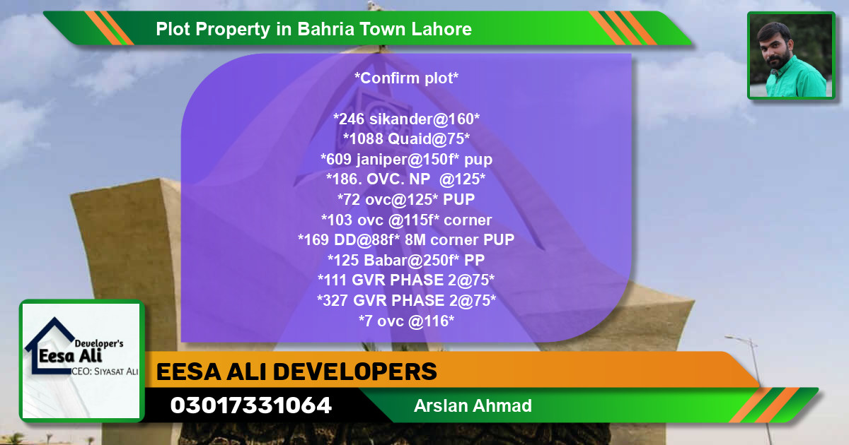Residential Plot for Sale in Bahria Town, Lahore - (BP-85078)