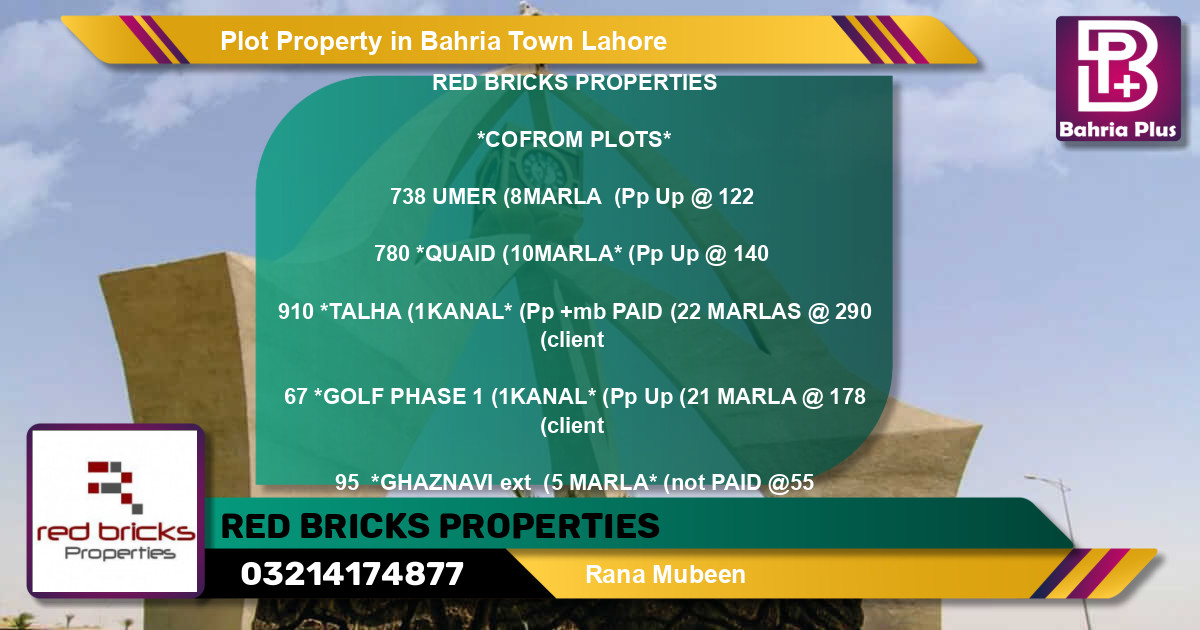 Residential Plot for Sale in Bahria Town, Lahore - (BP-85105)