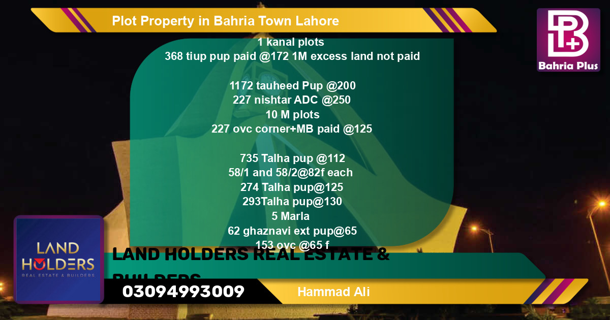 Residential Plot for Sale in Bahria Town, Lahore - (BP-85139)