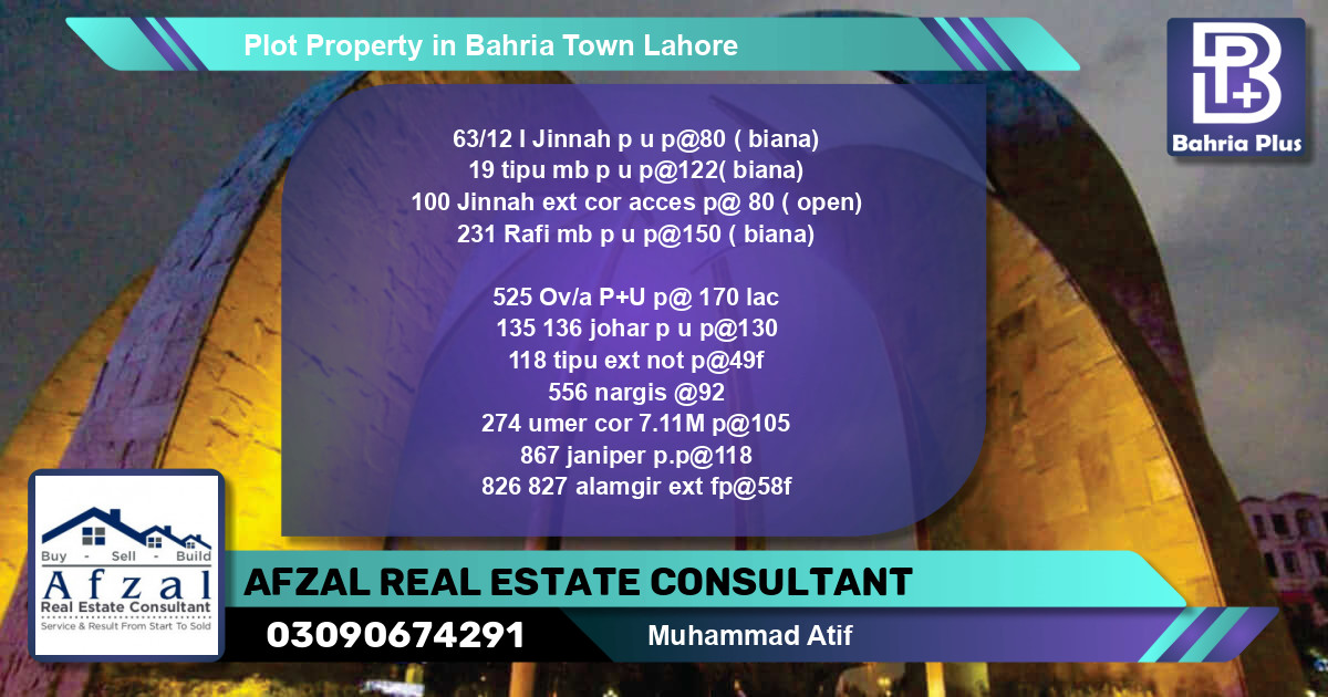 Residential Plot for Sale in Bahria Town, Lahore - (BP-85157)